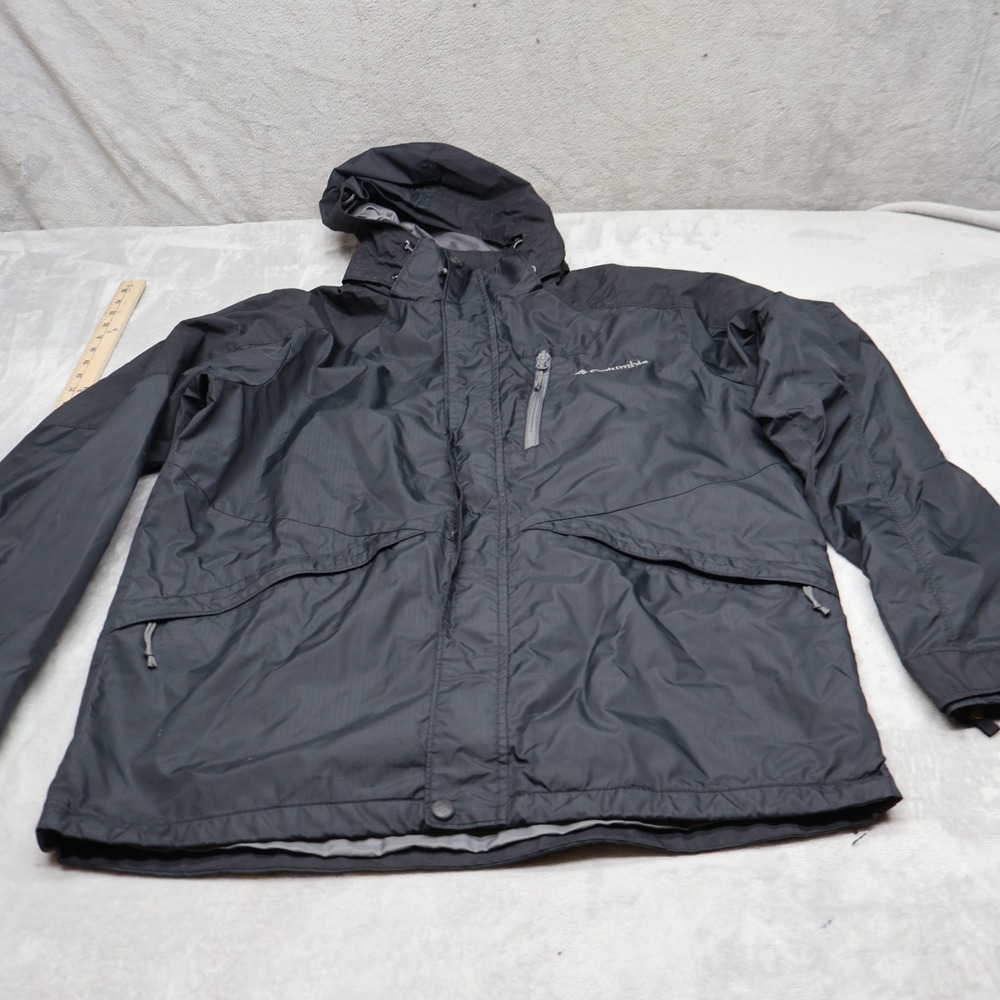 Columbia Jacket Men Medium Black Ripstop Waterproof Hooded Outdoor 3in1 Shell